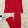 Trendyol Curve Red Ribbed Printed Knitted Pajama Set