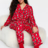 Trendyol Curve Red Shirt Collar New Year Themed Knitted Pajama Set
