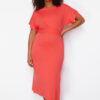 Trendyol Curve Red Straight Cut Tie Detailed Slit Maxi/Long 100% Cotton Knitted Dress