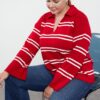 Trendyol Curve Red Striped Knitwear Sweater