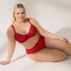 Trendyol Curve Red Velvet Leopard Print High Waist Plus Size Lingerie Sets