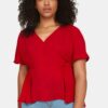 Trendyol Curve Red Woven V-Neck Tie-Up Blouse