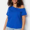 Trendyol Curve Saks Drop Shoulder Detailed 100% Cotton Knitted Blouse
