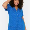 Trendyol Curve Saks Polka Dot Shirt Collar Knitted Pajama Set