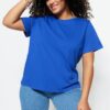 Trendyol Curve Saks Regular Fit Basic Crew Neck 100% Cotton Knitted Plus Size T-Shirt