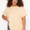 Trendyol Curve Salmon Collar Ribbed Wide Pattern Basic 100% Cotton Knitted T-shirt