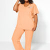 Trendyol Curve Salmon Printed Pocket Detailed Knitted Pajama Set