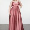 Trendyol Curve Salmon Strappy Double Breasted A-Line Long Woven Evening Dress/Night/Graduation/Engagement Dress