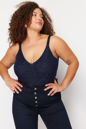 Trendyol Curve Sax Strap Fine Knitwear Silvery Blouse Trendyol Curve Sax Strap Fine Knitwear Silvery Blouse