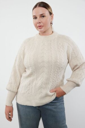 Trendyol Curve Stone Braided Soft Textured Knitwear Sweater