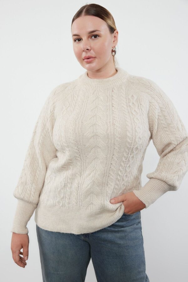 Trendyol Curve Stone Braided Soft Textured Knitwear Sweater