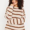 Trendyol Curve Stone Striped Relax Pattern Off Shoulder Knitwear Sweater