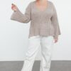 Trendyol Curve Stone V Neck Ribbed Knitwear Sweater