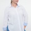 Trendyol Curve White Basic Blue Double Cuffed Double Woven Plus Size Shirt