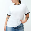 Trendyol Curve White Color Block Detailed Boyfriend 100% Cotton Knitted T-shirt