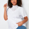Trendyol Curve White Embroidered Stand Collar Basic Pattern 100% Cotton Knitted Blouse