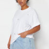 Trendyol Curve White Heart Accessory Detailed Oversize 100% Cotton Knitted T-shirt