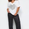 Trendyol Curve White Heart Patterned Knitted Pajama Set