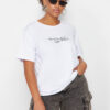 Trendyol Curve White Printed Boyfriend 100% Cotton Knitted T-shirt