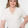 Trendyol Curve White Ribbed Knitted Blouse