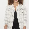 Trendyol Curve White Tweed Long Sleeve Winter Woven Plus Size Shirt/Jacket