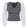 Trendyol Curve White V-Neck Tweed Patterned Long Sleeve Blouse