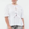 Trendyol Curve White Women's Bow/Lace Woven Plus Size Blouse