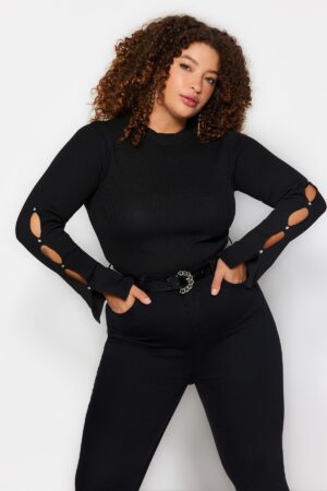Trendyol Curve fekete garbó bodycone kötöttáru blúz