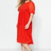 Trendyol Curve piros szőtt sifon ruha ballonujjakkal