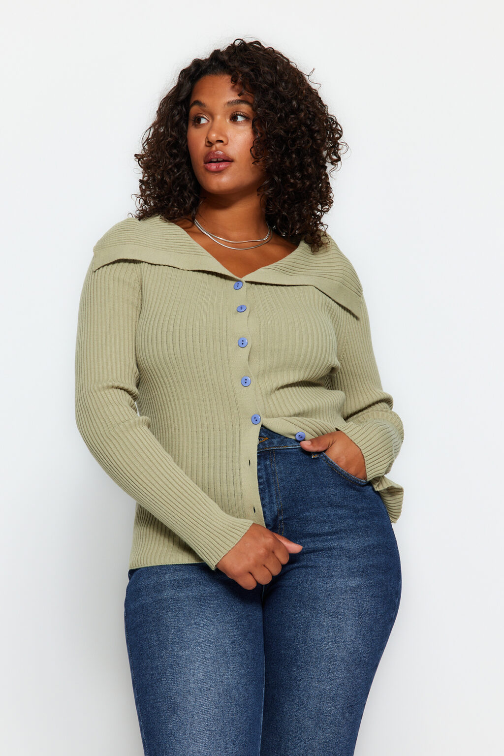 Trendyol Curve sötét mentás kötöttáru Cardigan