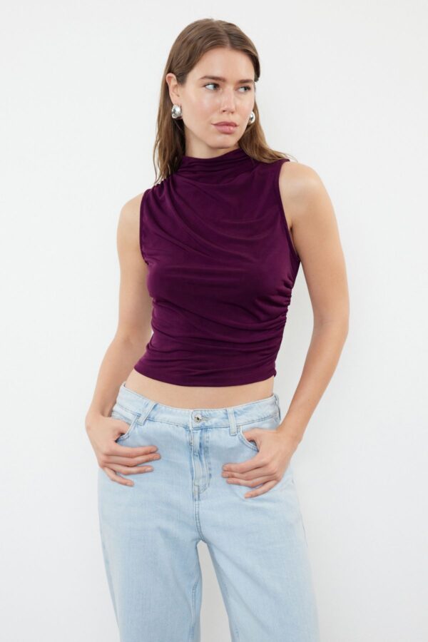 Trendyol Damson Zero Arm Pleated Body-Smoothing Flexible Knitted Blouse