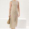 Trendyol Dark Beige A Cut Back Detail Midi Woven Dress