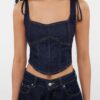 Trendyol Dark Blue Corset Look Denim Bustier with Tie Detail