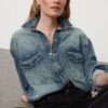 Trendyol Dark Blue Faded Effect Vintage Denim Shirt