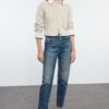 Trendyol Dark Blue Faded Effect Vintage High Waist Slim Mom Jeans