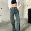 Trendyol Dark Blue Faded Effect Vintage High Waist Wide Leg Jeans