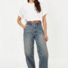Trendyol Dark Blue Faded Effect Vintage Low Waist Skater Jeans