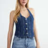 Trendyol Dark Blue Fitted Denim Vest