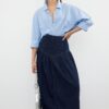 Trendyol Dark Blue Flounce Maxi Denim Skirt