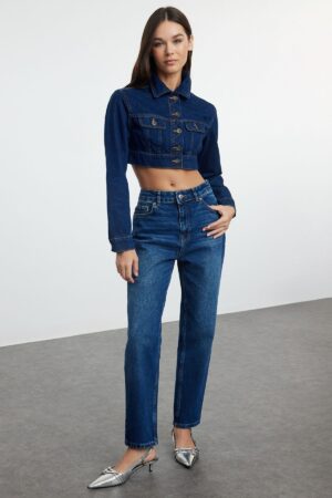 Trendyol Dark Blue High Waist Slim Mom Jeans