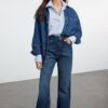 Trendyol Dark Blue High Waist Wide Leg Jeans