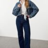 Trendyol Dark Blue High Waist Wide Leg Jeans