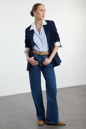 Trendyol Dark Blue High Waist Wide Leg Jeans