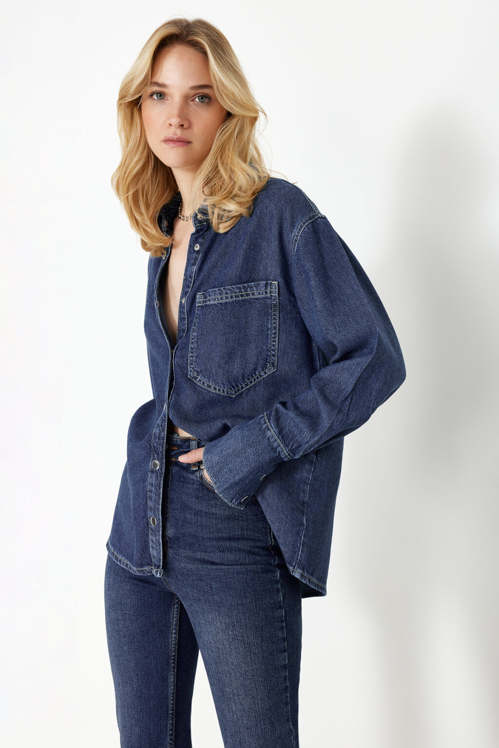 Trendyol Dark Blue More Sustainable 100% Tencel™ Oversize Denim Shirt