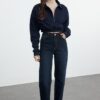 Trendyol Dark Blue More Sustainable High Waist Slim Mom Jeans