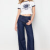Trendyol Dark Blue More Sustainable High Waist Wide Leg Jeans with Waist Detail