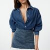 Trendyol Dark Blue More Sustainable Lace Detail Mini Denim Skirt