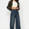 Trendyol Dark Blue More Sustainable Wash Effect Loose Cut High Waist Carpenter Skater Jeans