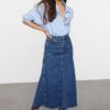 Trendyol Dark Blue Stitch Detailed Maxi Denim Skirt