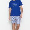 Trendyol Dark Blue Unisex Regular Fit Printed Shorts Pajamas Set